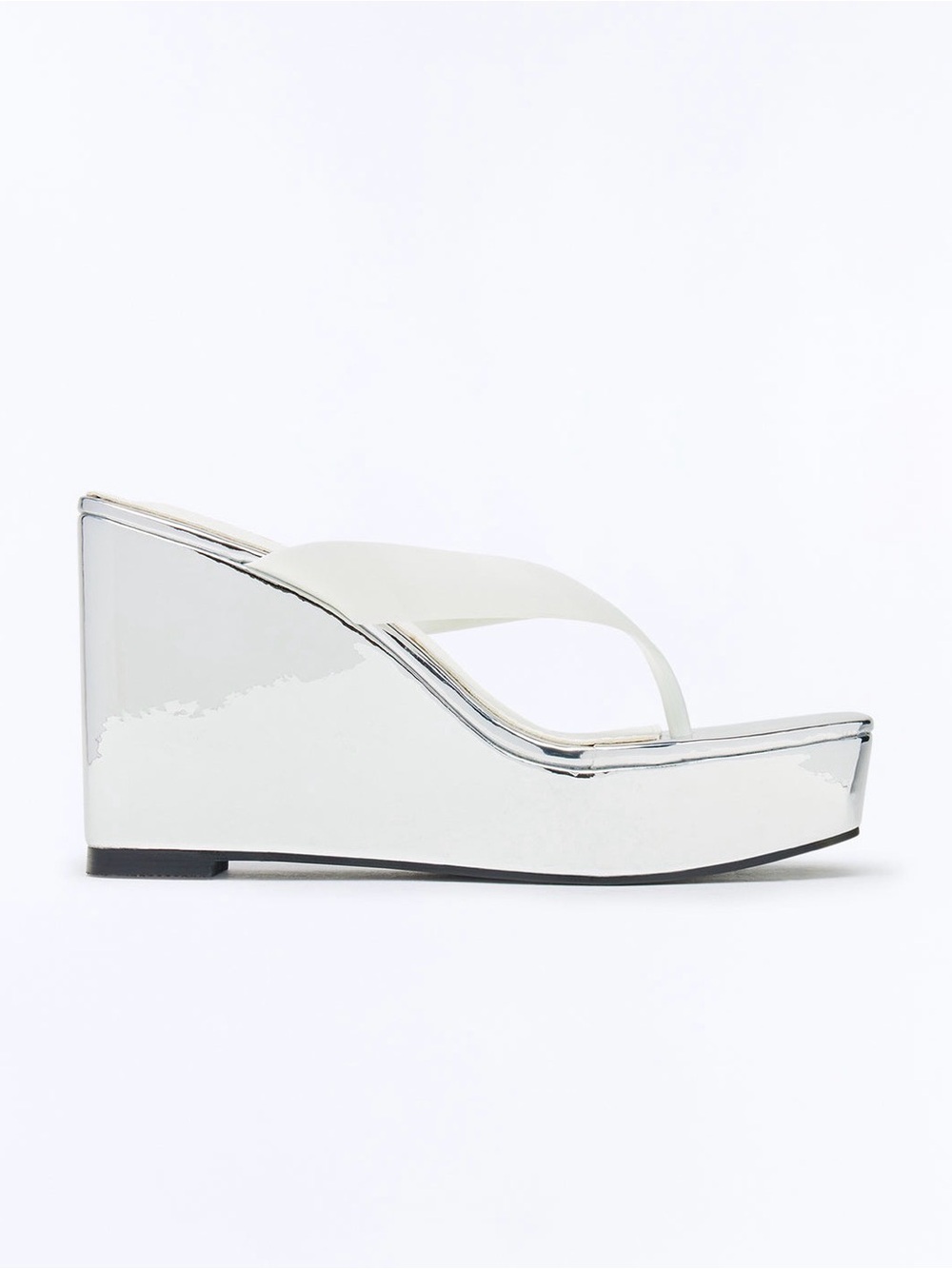 White Patent Thong Wedge with Silver Platform Size 8 New